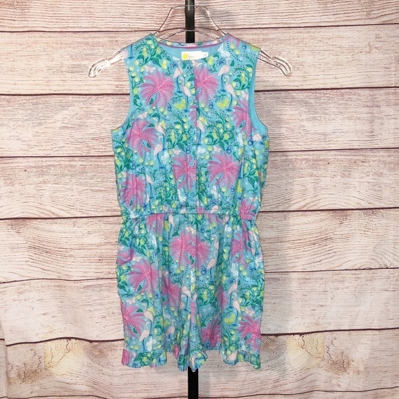 Boden Floral and Flamingos Shorts Romper Size 11-12Y - Picture 1 of 9